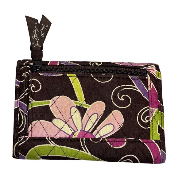 Vera Bradley EURO Brown Floral ID Window and Slip Pockets Snap Trifold Wallet - Picture 2 of 6